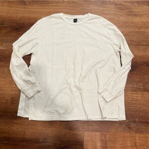 SHEIN Maternity Women's Long Sleeve  Drop Shoulder Split Hem Shirt in Cream